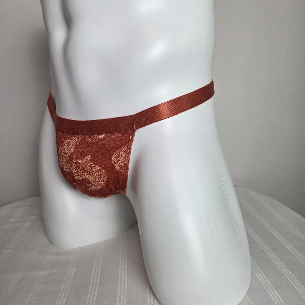 Cosabella Mens Tiger Print Lace Thong Underwear Rust Orange Low Rise Small